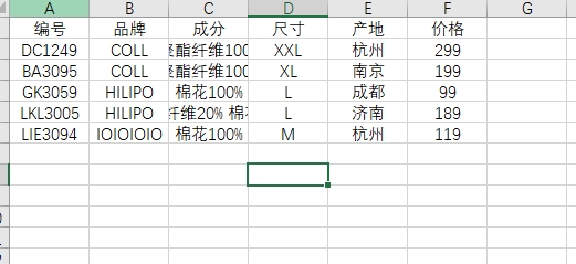 Excel table data